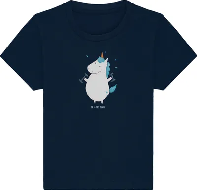 Produktbild von Mr. & Mrs. Panda  T-Shirt Einhorn Fitness 0. - 6. Monat - French Navy - Geschenk, Einhörner, Babyshirt, Kinder Shirt, Baby, Fitnessstudio, Unicorn, Gym, Top, Sport