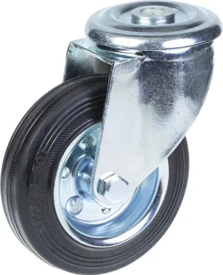Produktbild von 100-mm-Lenkrolle mit schwarzem Gummi auf gepresstem Stahlmittelrad