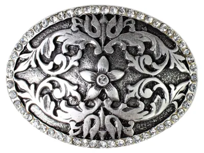 Produktbild von Gürtelschnalle 4 cm mit Blumenmuster und Strasssteinen, Trachtenschnalle