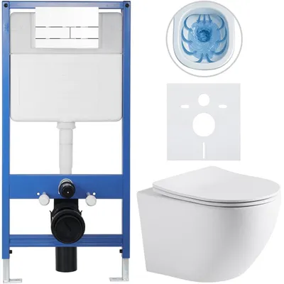 Imagen del producto de Conjunto completo de inodoro empotrado Lite/Cesso - blanco mate - Botón de descarga Line, blanco - Instalación mural - 49x36 cm