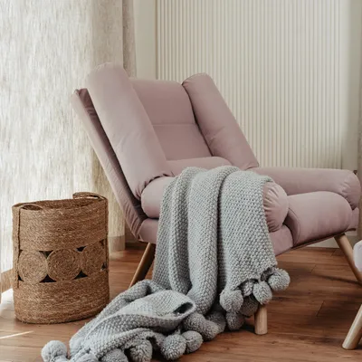 Produktbild von Idohome - Ausklappbarer Sessel mit Fußhocker LILA gepolstert auf skandinavischen Beinen Farbe: Rosa Trinity 19