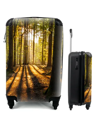 Produktbild von MuchoWow® Koffer Handgepäck Trolley Rollkoffer Kleine Reisekoffer mit 4 Rollen - Sonne - Bäume - Wald - Landschaft - Natur - Cabin Size < 55x40x23 cm & 55x40x20 cm - Fotokoffer - Kabinenkoffer - Boardgepäck - Reise-Box - Reisekoffer - Reisegepäck - Koffer mit Bild - Trolley für Kinder