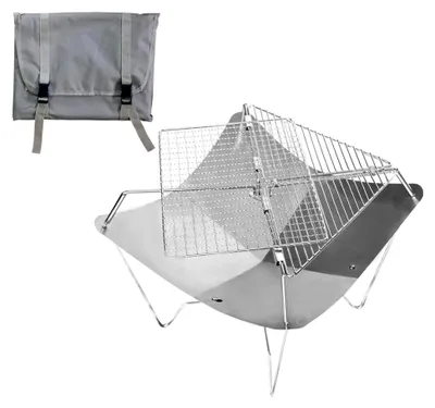 Produktbild von Klappgrill BBQ Camping Outdoor Mobiler Edelstahl Grill Tragbar Faltbar Mit Feuerschale