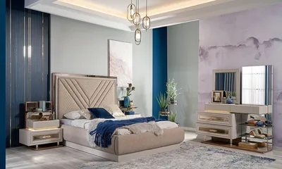 Produktbild von Schlafzimmer Bett Schminktisch Nachttische Beige 4tlg JVmoebel