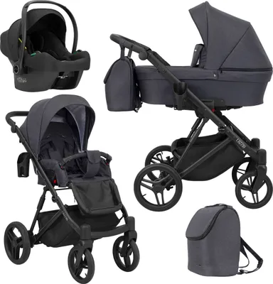 Produktbild von Kinderwagen LAZZIO Sportwagen Babywagen Babyschale Komplettset Kinder Wagen Autositz Set 3 in 1 (LAZ-08, Rahmenfarbe: Schwarz)