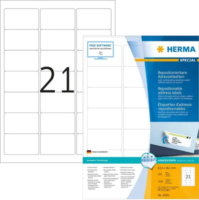 Obrázok produktu pre HERMA Adressetiketten A4 weiß 63,5x38,1 mm 2100 St.