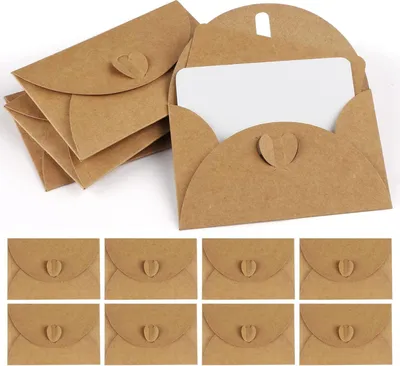Zdjęcie produktu dla Mini Kraft Papierowe Koperty, 100 Sztuk, 240gsm, Zamykanie w Kształcie Serca, do Kart Podarunkowych