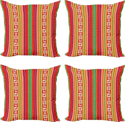 Produktbild von ABAKUHAUS Bunt Kissenbezug Set (4 Stück), amerikanische Aztec, Moderner Doppelseitiger Digitaldruck, 60 cm x 60 cm, Mehrfarbig