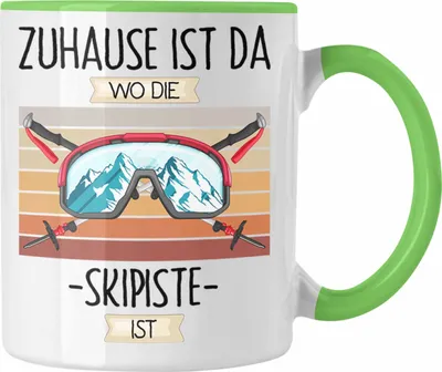 Produktbild von Trendation - Ski Tasse Geschenk Geschenkidee Lustiger Spruch Zuhause Ist Da Wo Die Skipiste Ist Skifahrer (Grün)