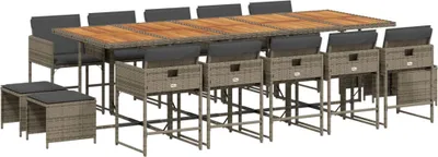 Produktbild von vidaXL 15-tlg. Garten-Essgruppe mit Kissen Grau Poly Rattan