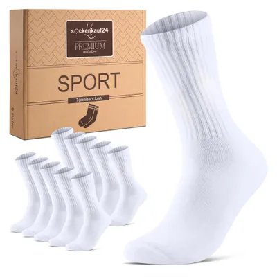 Produktbild von Tennissocken 5 Paar Premium Sportsocken Damen & Herren Crew Socks Sort.5-/Weiß Uni-/35-38
