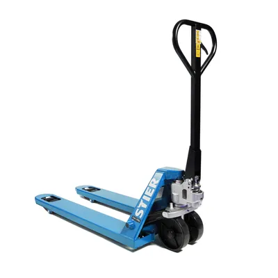Produktbild von STIER Hubwagen, Gabelhubwagen mit Tragkraft 2500 kg, Vormontiert und startklar, Gabellänge 1150 mm, Nylon-Rollen, Blau, Palettenhubwagen, Handhubwagen, Lenkeinschlag von 210°, wartungsfreie