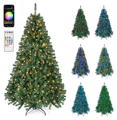 Immagine prodotto di Albero di Natale artificiale COSTWAY, altezza 180 cm, con 1072 punte in PVC, luci LED RGB (300 LED), 22 effetti luminosi e base in metallo. Albero di Natale verde