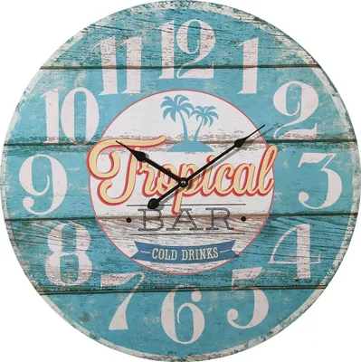 Produktbild von Tropical Bar Wanduhr 58cm runde Analoge Wand Uhr Retro Shabby Batteriebetrieben