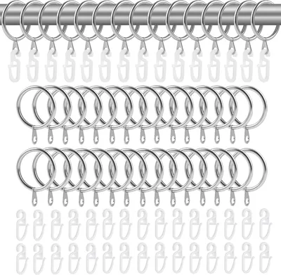 Immagine prodotto di Anelli metallici per tende con gancio, confezione da 45 pezzi, diametro interno di 30 mm, adatti per tende e aste