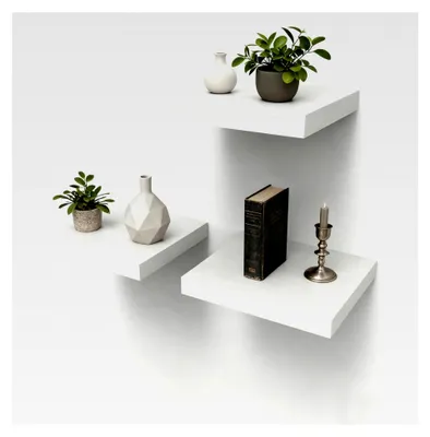 Produktbild von 3er Set Wandregal Schwebend Weiß Holz 25x22CM