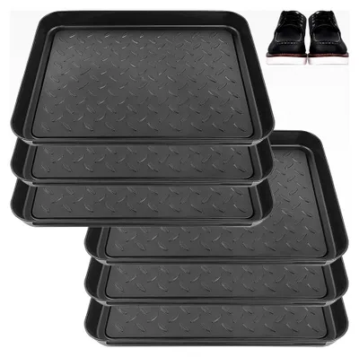 Produktbild von 6 Stück Schuhwanne Schuhmatte Schuhablage Unterlage Untersetzer Abtropfschale 35x27x3cm Schwarz für Schuhe