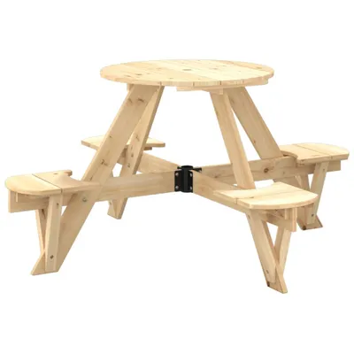 Produktbild von Picknicktisch für 4 Kinder mit Schirmloch Rund Massivholz Tanne