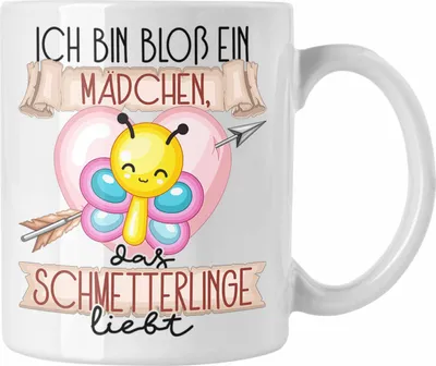 Produktbild von Trendation - Schmetterlinge Tasse Geschenk Frauen Ich Bin Bloß Ein Mädchen Das Schmetterlinge Liebt Schmetterlingliebhaber Geschenk Spruch Geburtstag (Weiß)