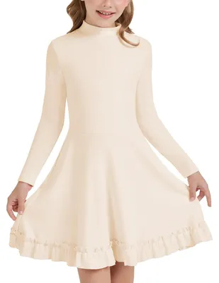 Imagen del producto de Vestido midi para niñas, manga larga, corte en forma de A, color beige