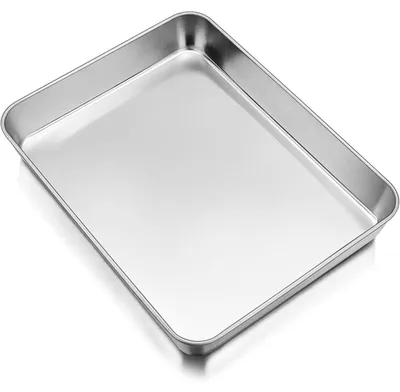 Productafbeelding van Braadslede, rechthoekig, roestvrij staal, 26,5 x 20,5 x 4,7 cm. Geschikt voor ovenschotels, braadgerechten, taarten, lasagne, brownies. Vaatwasmachinebestendig