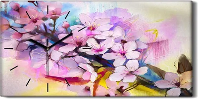 Produktbild von Küchenuhr Bürouhr Leinwand Uhr 60x30 Gemälde Abstrakter Zweig Blumen Natur Kunst - schwarze Hände