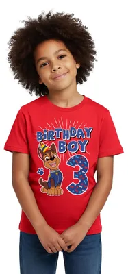 Produktbild von Spreadshirt Paw Patrol Chase 3 Jahre Alt 3. Geburtstag Kinder T-Shirt, 98/104 (3-4 Jahre), Rot