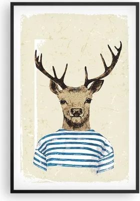 Produktbild von Gerahmtes Poster - Schwarzer Rahmen - Hipster Anthropomorphismus Hirsch - 61x91,5 cm - Wand Bild - Wanddeko - Wandbilder - Wandposter - Bilderrahmen - Bilder - Kunstdruck - Wandbild - P2BPA61x91-4227
