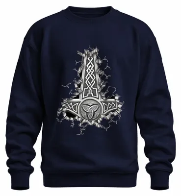 Obrázok produktu pre Viking Mjölnir Thorhammer Keltský uzol Thor Odin Uni mikina, námorná farba, XL