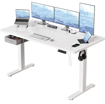 Obrázok produktu pre Pracovný stôl s nastaviteľnou výškou - pracovná doska 160x80 cm - s zásuvkami a USB-A nabíjacím portom