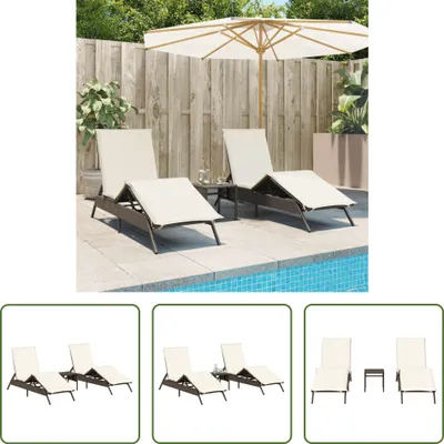 Produktbild von The Living Store Sonnenliegen 2 Stk. mit Tisch Braun Poly Rattan