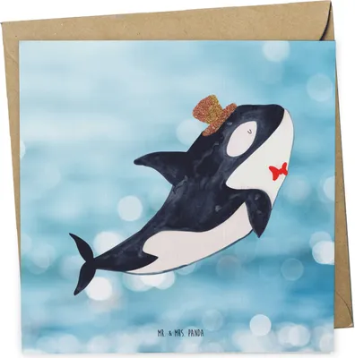 Produktbild von Mr. & Mrs. Panda Grußkarte Orca Zylinder - Oceanblue - Geschenk, Konfetti, Meer, Glitzer, Narwal, Geburtstag, Fest, doppelkarte, Glückwunschkarte, Klappkarte, faltkarte