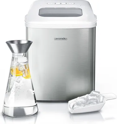 Produktbild von Arendo Eiswürfelmaschine, Eiswürfelbereiter, Ice Cube Maker, Selbstreinigung, 1,5 Liter Wassertank, 8 - 9 Minuten Produktionszeit, 10 - 12 kg / 24 h, leise, Silber/Weiß