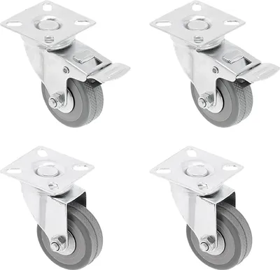 Produktbild von GTV - Set aus 4 Lenkrollen für Möbel ?75mm, Möbelrolle GREYROLL, grau, 2 Rollen mit Bremse und 2 Rollen ohne Bremse. KM-GREYROLL-75MM-SET