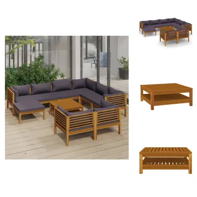 Immagine prodotto di vidaXL Set da giardino da 10 pezzi con cuscino in legno massiccio di acacia - Set di mobili da giardino