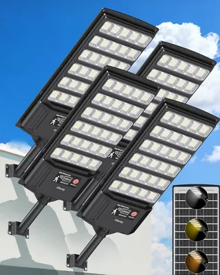 Solar-Straßenlaterne, 180 LEDs, 3000K/4000K/6500K, dimmbar, 4er-Set