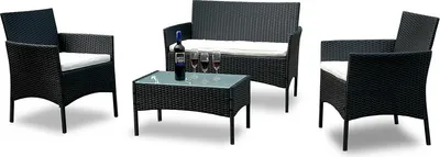 Produktbild von Yakimz Gartenmöbel Sitzgruppe Couch Balkon-set Relax-Lounge Glas Gartentisch Gartenset schwarz