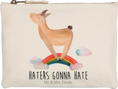 Produktbild von Mr. & Mrs. Panda Kosmetiktasche Lama Regenbogen Grösse XL Große - Weiß - Geschenk, Selbstständig, Lamas, Mäppchen, Freiheit, Schlampermäppchen, beauty case, Hobby