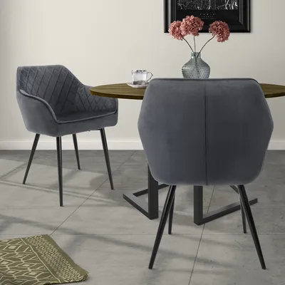 Produktbild von ML-Design 2er Set Esszimmerstuhl mit Rückenlehne, Anthrazit, aus Samt