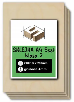 Zdjęcie produktu dla Sklejka brzozowa, formatki prostokątne do cięcia laserem i grawerowania – CNC, modelarstwo, pirografia, decoupage, malowanie, dekoracje i rękodzieło DIY – klasa 2 – A4, 21 × 29,7 cm (210 × 297 mm) – 4 mm – 5 szt.