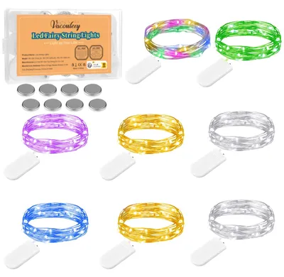 LED-Lichterkette, 2 m, 20 LEDs, batteriebetrieben, 8 Stück, 6 Farben