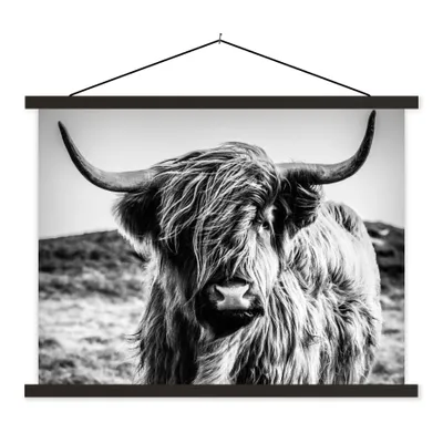 Produktbild von MuchoWow® Textilposter Schottischer Highlander - Natur - Kuh - Schwarz - Weiß 60x45 cm mit schwarzem Rahmen - Poster Schlafzimmer
