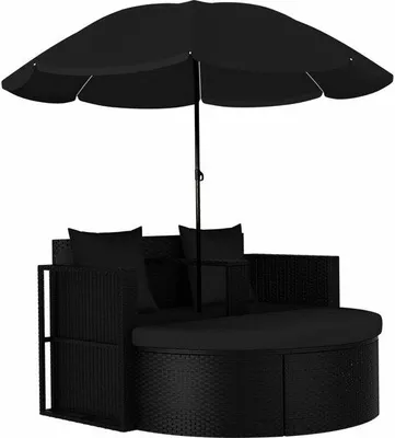 Produktbild von Famanu Loungebank mit Parasol und Kissen - Schwarz