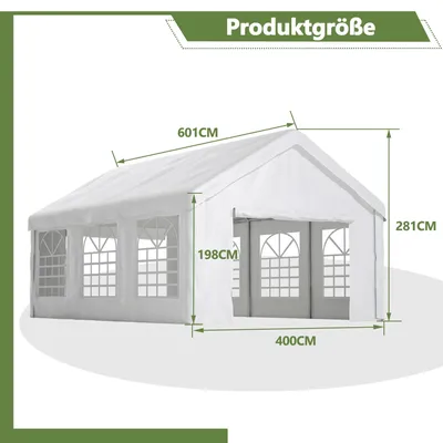 Produktbild von Auto Zeltgarage - Carport 4x6 m - Wasserdicht verstärkte Konstruktion - Schiebetüren auf beiden Seiten - Abnehmbares Dach