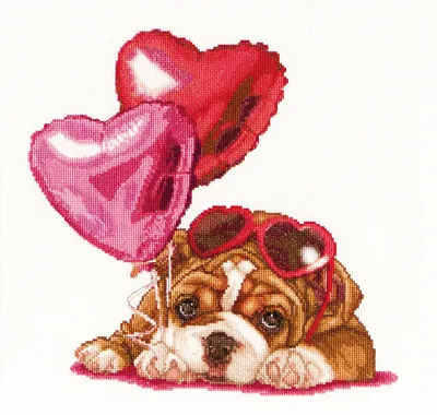 Produktbild von Thea Gouverneur Kreuzstich Stickpackung "Valentinstag Welpe Aida", Zählmuster, 31x30cm