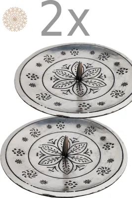Zdjęcie produktu dla zESTAW 2 orientalnych świeczników srebrnych Jaini okrągłych 12cm