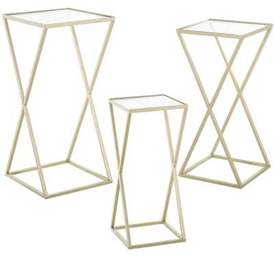 3er-Set Beistelltische, Metall & Glas, Gold, 33x33x70 cm