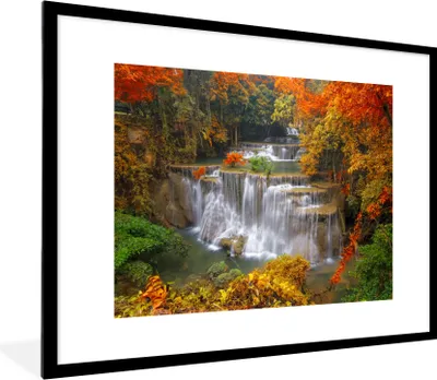 Produktbild von MuchoWow® Gerahmtes Poster Bäume - Wasserfall - Herbst 80x60 cm - Poster mit Schwarzem Bilderrahmen Wandposter Rahmen Foto Bilder - Schlafzimmer-Dekorationen - Fotoposter