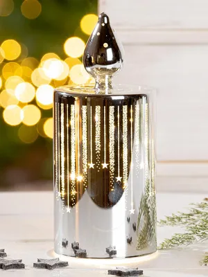 Produktbild von Gilde Dekoobjekt (LED), Kerze, Sternschnuppe, Glas, silberfarben, VE 6, D. 7.5 cm Höhe: 17.50 cm Durchmesser: 7.50 cm 26618