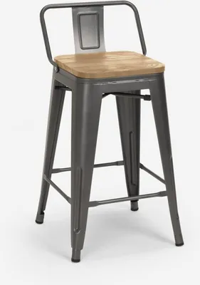 Image de Tabouret haut design industriel cuisine tabouret de bar Steel Wood Top Light - Gris foncé